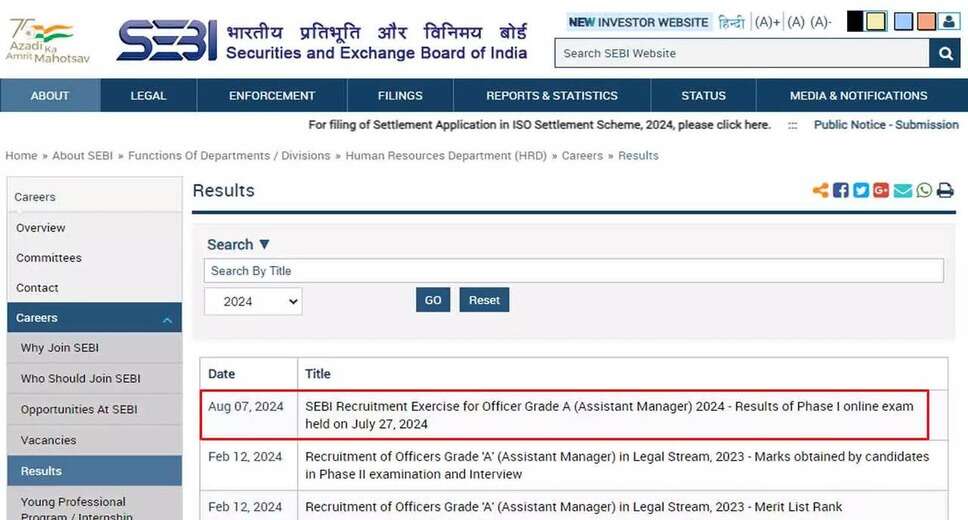 SEBI Officer Grade A 2024 Phase-I Results: Check Your Online Exam Scores