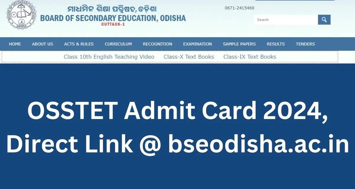 Download OTET 2024 Admit Card: OSSTET Call Letter Available at BSE Odisha Website