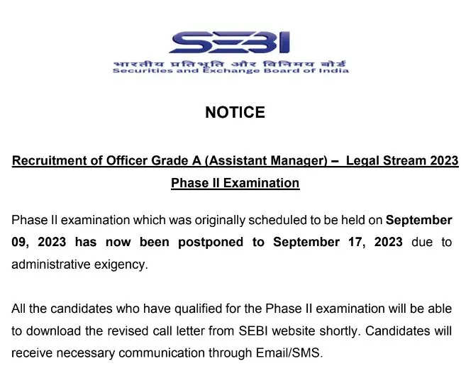 SEBI Recruitment 2023 Phase II Result Declared for Assistant Manager Legal Stream