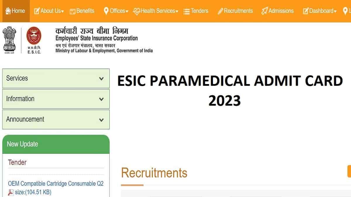 ESIC Paramedical Admit Card 2023 OUT: Check Group C Call Letter Link