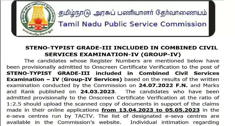 TNPSC Combined Library State/Subordinate Services Exam 2023: Physical Certificate Verification Schedule Released