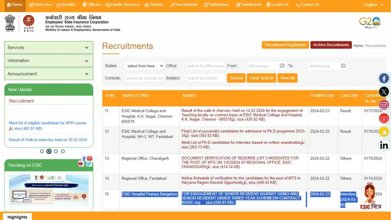 ESIC Recruitment 2024: Walk-In-Interview Scheduled for March 6 to Fill 11 Vacancies