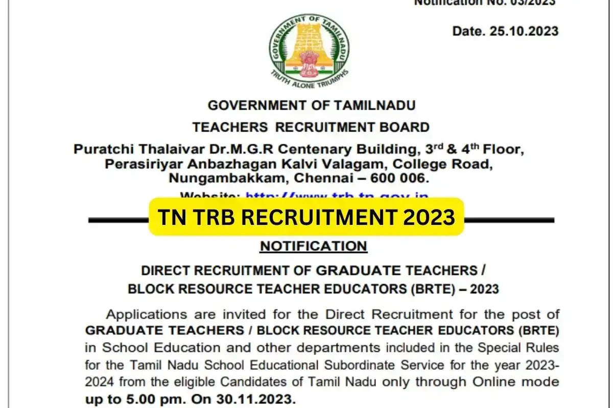 TRB TN Graudate Teacher/ BRTE Recruitment 2023: Apply Online for 2222 Posts, Know Eligibility and How to Apply