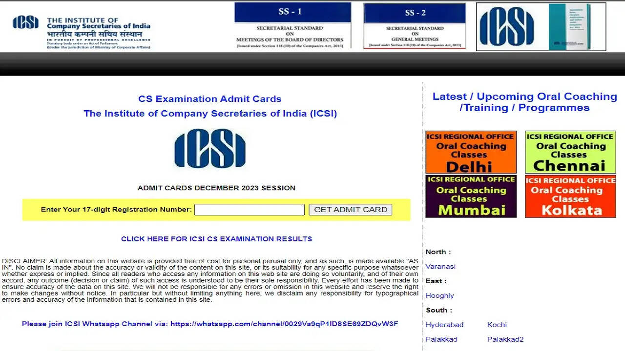 ICSI CS December 2023 Admit Card Released: Download Now at icsi.edu