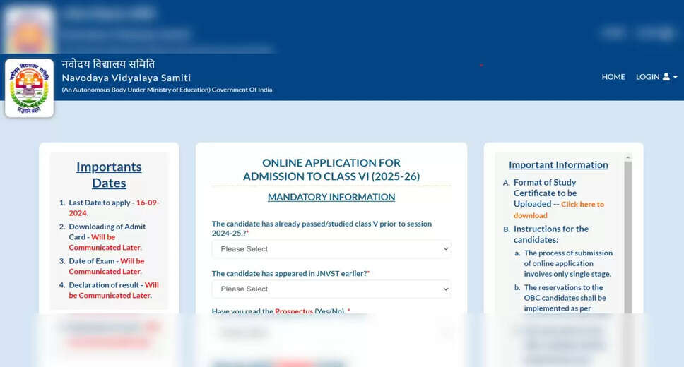 JNVST Class 6 Admission 2025: How to Register, Important Dates
