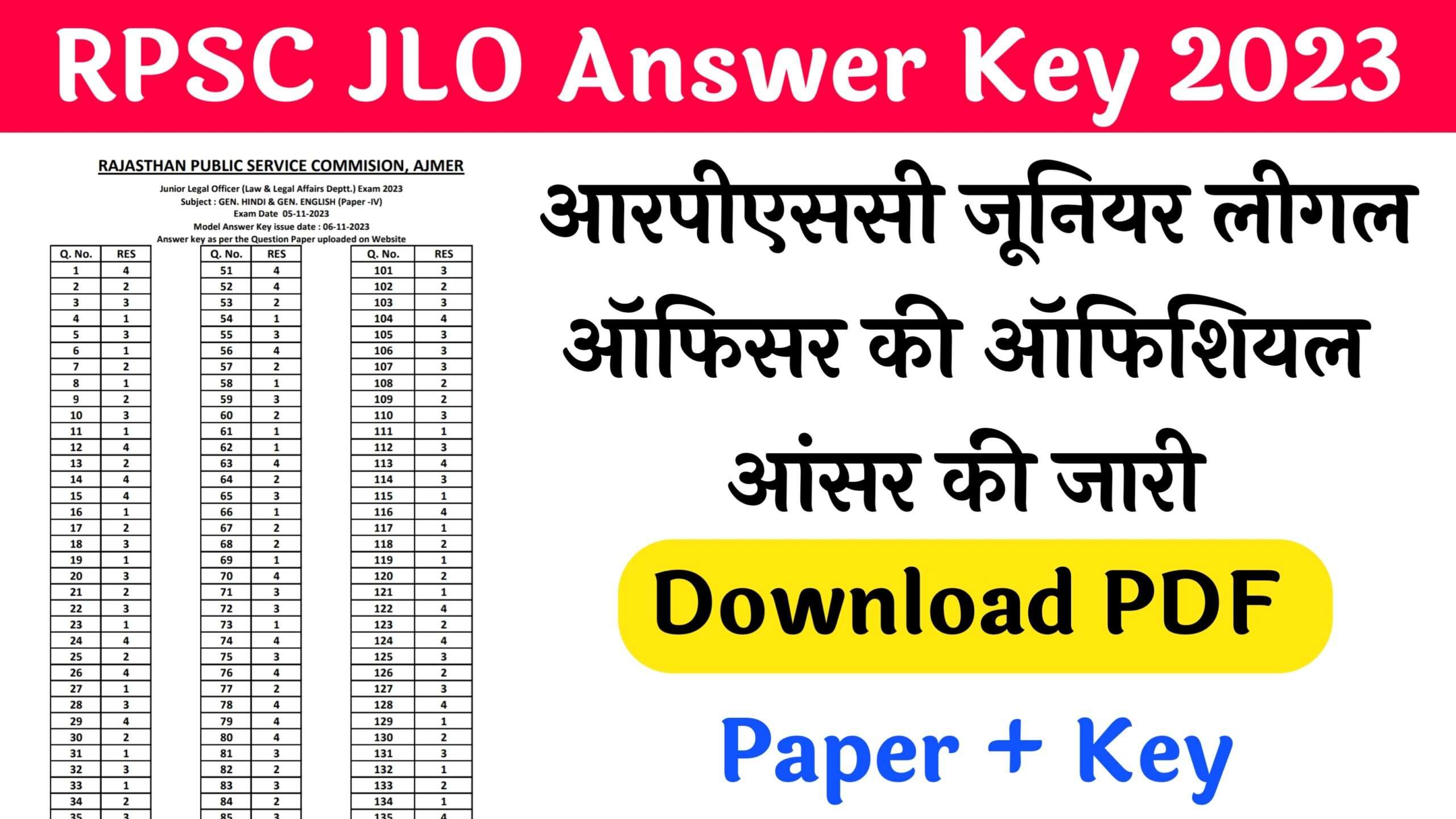 RPSC Releases Answer Key for Junior Legal Officer Recruitment 2023 - Download Here