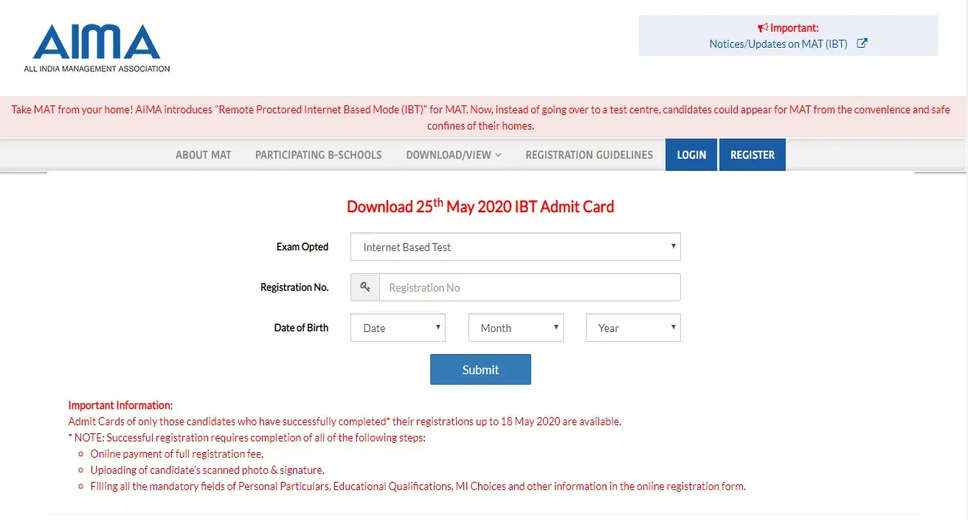 AIMA MAT CBT 1 Admit Card 2023 released on mat.aima.in, direct link