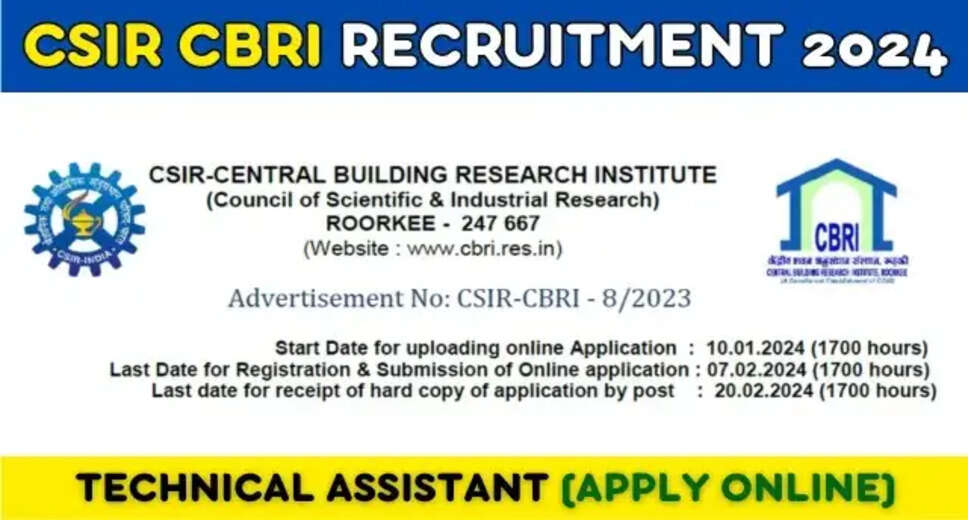 24 Technical Assistant Openings at CSIR-CBRI! Apply Online Till Feb 7th 