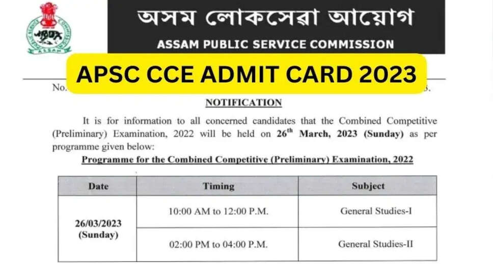 Assam PSC Combined Competitive Exam 2023: Prelims Admit Card Available for Download