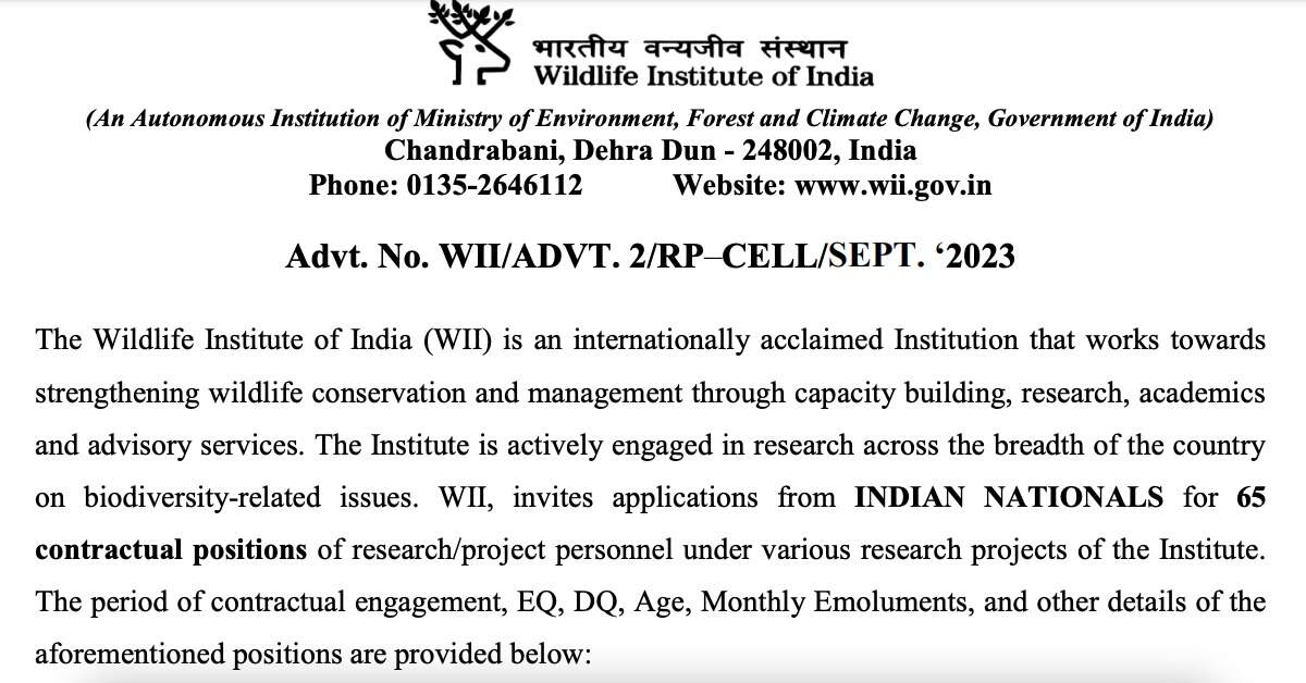 WII Recruitment 2023 – Walk in for 65 Project Associate, Field Worker & Other Posts