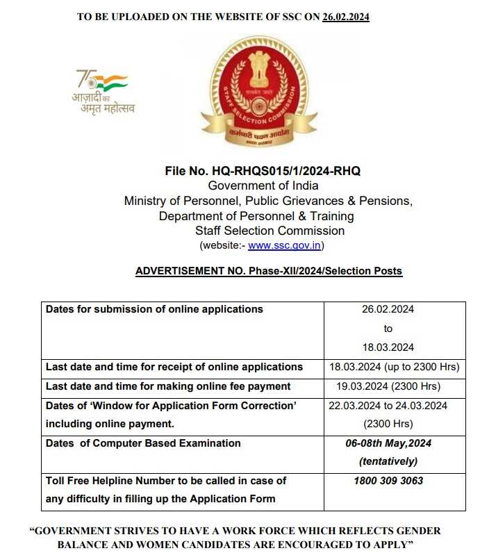 SSC Selection Post XII Recruitment 2024: New Exam Schedule for 2049 Positions Released