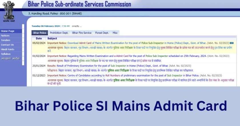 Bihar Police Sub Inspector Admit Card 2023 Download Link (Released) - How  To Check | BPSSC Bihar Police SI Admit Card 2023